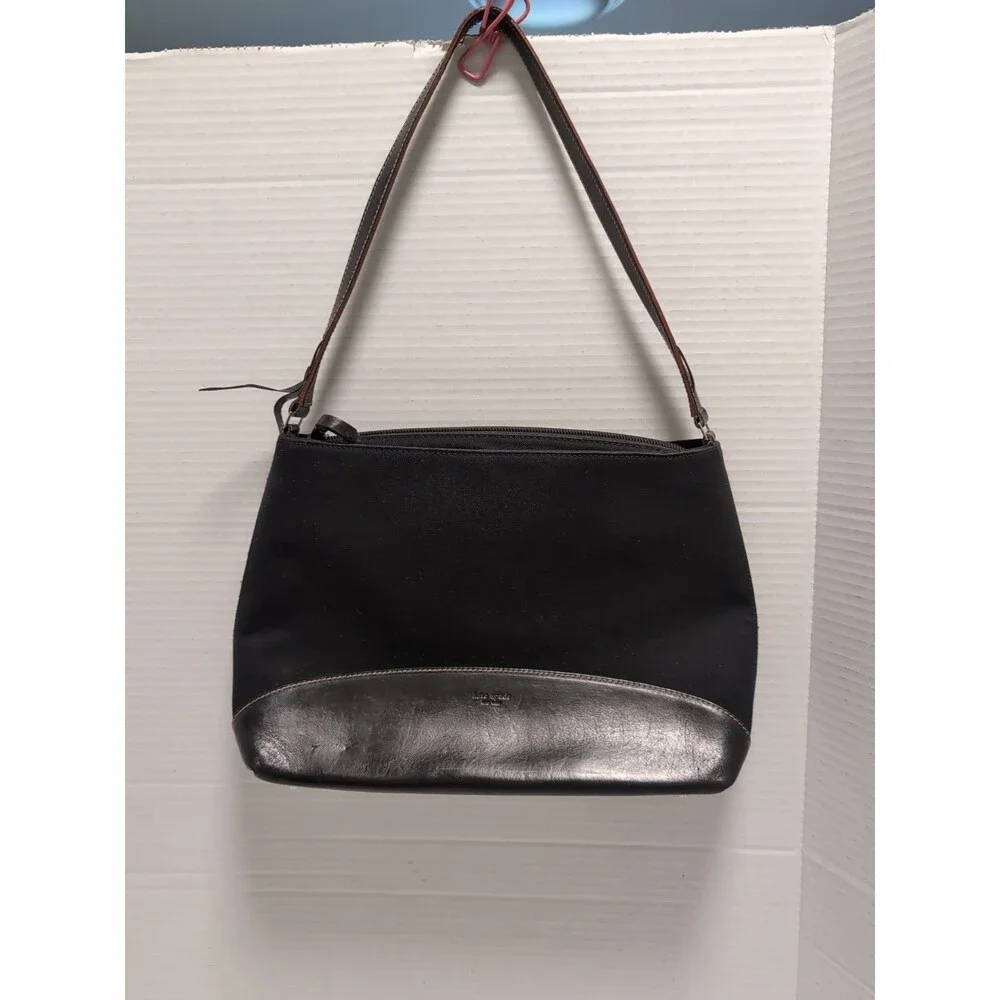 KATE SPADE BLACK CANVAS LEATHER PURSE BAG NEW YORK Beautiful - Picture 1 of 16
